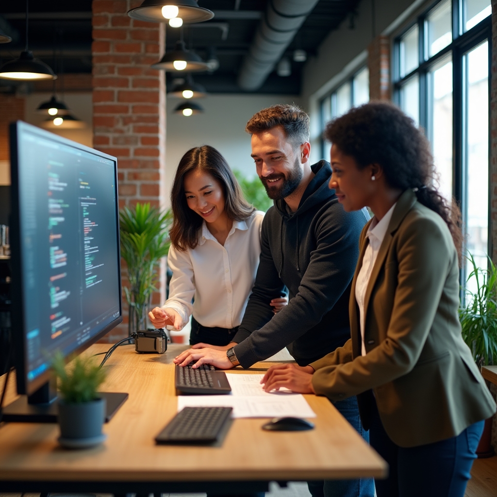 Team di sviluppo software in collaborazione in ufficio moderno